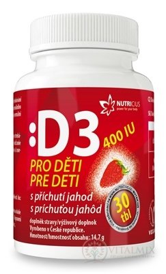 NUTRICIUS Vitamin D3 pro děti 400 IU s příchutí jahod tbl 1x30 ks