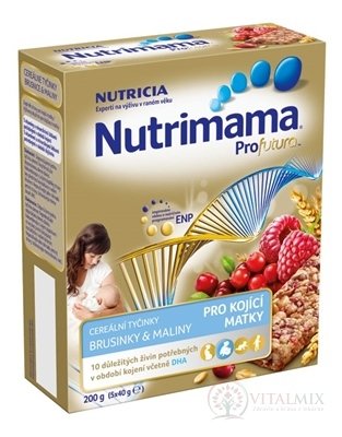 Nutrimama Profutura cereální tyčinky Brusinky &amp; Maliny (pro kojící matky) 5x40g (200 g)