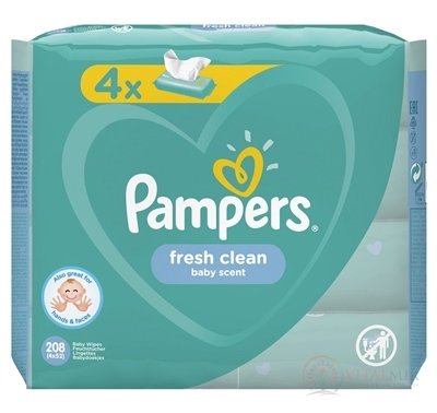 PAMPERS Baby Wipes Fresh Clean vlhčené ubrousky 4x52 ks (208 ks)