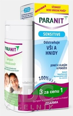 Paraná SENSITIVE odstraňuje vši a hnidy vlasová voda 150 ml + (šampon 100 ml + hřeben zdarma), 1x1 set