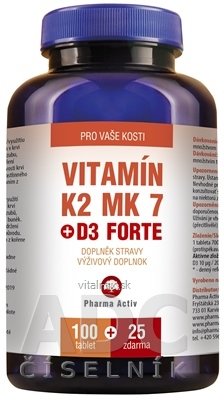 Pharma Activ Vitamin K2 MK 7 + D3 FORTE tbl 100 + 25 zdarma (125 ks)