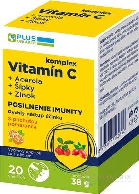 PLUS LÉKÁRNA Komplex vitamín C + acerola + šipky + zinek sáčky s příchutí pomeranč 1x20 ks