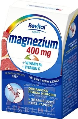Revital Magnézium 400 mg + vitamín B6 + vitamin C sypká směs v sáčcích s příchutí grepu 1x16 ks