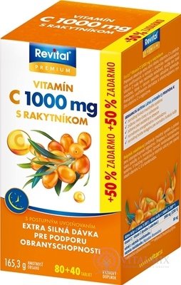Revital PREMIUM VITAMIN C 1000 mg S rakytníku tablety s postupným uvolňováním 80 + 40 zdarma (120 ks)