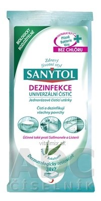 SANYTOL UNIVERZÁLNÍ ČISTIČ Utěrky jednorázové, vůně Eukalyptus, Dezinfekce 1x24 ks