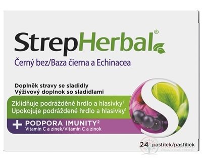 StrepHerbal Bez černá a Echinacea pastilky s vitamínem C a zinkem 1x24 ks