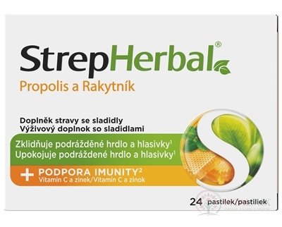 StrepHerbal Propolis a Rakytník pastilky s vitamínem C a zinkem 1x24 ks