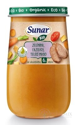 Sunar BIO příkrm ZELENINA, FAZULKY, TELECÍ MASO s olivovým olejem (od ukonč. 6. měsíce) 1x190 g