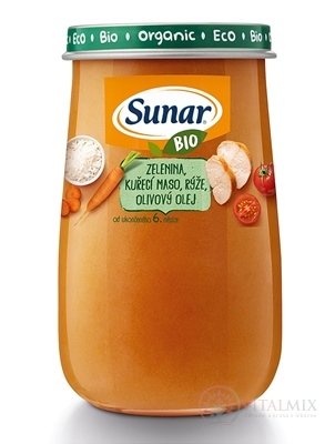 Sunar BIO příkrm ZELENINA, KUŘECÍ MASO, RÝŽE (od ukonč. 6. měsíce) 1x190 g