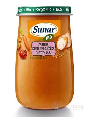 Sunar BIO příkrm ZELENINA, krůtí maso, čočka (od ukonč. 8. měsíce) 1x190 g