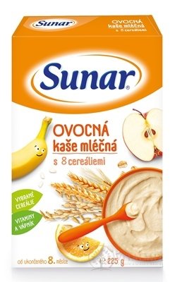 Sunar OVOCNÁ KAŠE mléčná s 8 cereáliemi (od ukonč. 8. měsíce) 1x225 g