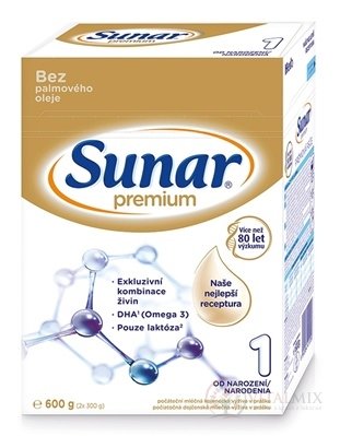 Sunar Premium 1 počáteční mléčná výživa (od narození) (inov.2020) 1x600 g