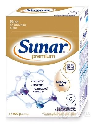 Sunar Premium 2 pokračovací mléčná výživa (od ukonč. 6. měsíce) (inov.2020) 1x600 g