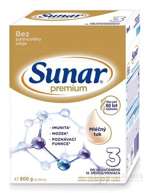 Sunar Premium 3 mléčná výživa (od ukonč. 12. měsíce) (inov.2020) 1x600 g