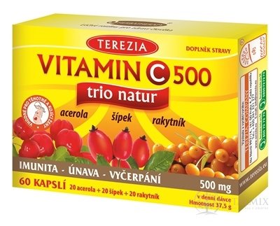 TEREZIA VITAMIN C 500 trio natur cps (acerola 20 ks + šipka 20 ks + rakytník 20 ks) 1x60 ks