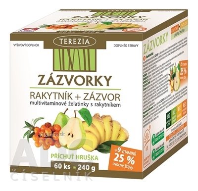 TEREZIA Zázvorka RAKYTNÍK + ZÁZVOR příchuť hruška, multivitaminové želatinky 1x60 ks