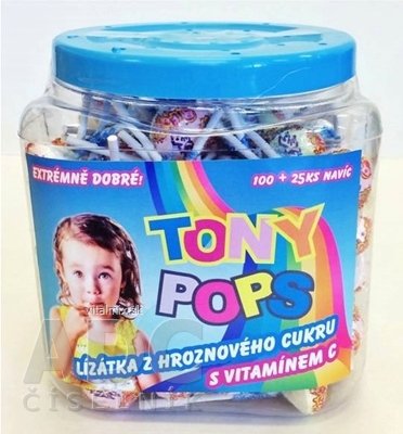 TONY POPS Lízátka s hroznovým cukrem s vitamínem C v dóze 100 + 25 navíc (125 ks)