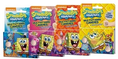 Vieste Multivitamin SpongeBob + tetování BOX bonbóny 12x (12 ks + 1 tetování), 12x1 set