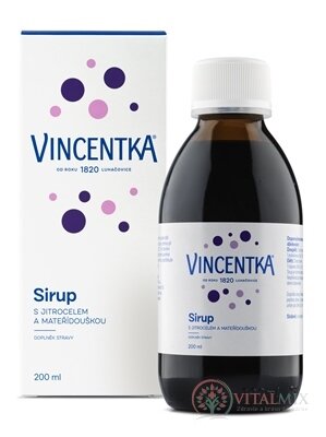 VINCENTKA SIRUP s jitrocelem a mateřídouškou 1x200 ml