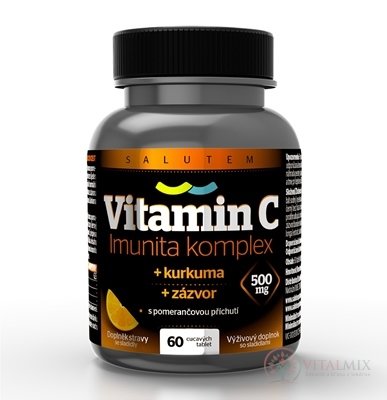 Vitamin C 500 mg Imunita komplex SALUTEM cucavé tablety s kurkumou a zázvorem, pomerančová příchuť 1x60 ks