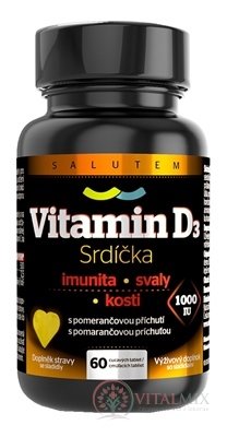 Vitamin D3 Srdíčka 1000 IU SALUTEM cucavé tablety s pomerančovou příchutí 1x60 ks