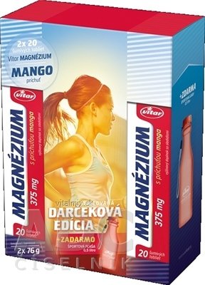 VITAR magnézium 375 mg SPORT PACK tbl eff s příchutí manga 2x20 (40 ks) + sportovní láhev červená (0,5 l) ZDARMA, 1x1 set