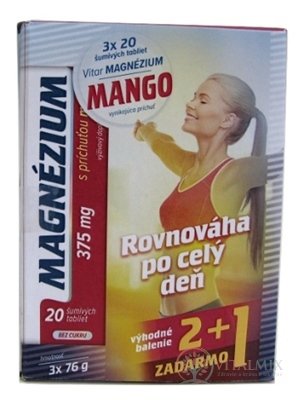 VITAR magnézium 375 mg tbl eff s příchutí manga (2 + 1 zdarma) 3x20 (60 ks), 1x1 set