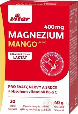 VITAR Magnézium 400 mg + vitamíny B6 a C sáčky s příchutí manga 1x20 ks