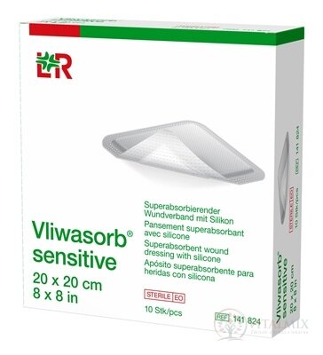 Vliwasorb sensitive Krytí na rány 20x20 cm superabsorpční, sterilní, se silikonem, 1x10 ks