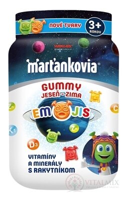 WALMARK Marťánci GUMMY PODZIM - ZIMA EMOJIS želatinové tablety, příchuť marakuja, malina, jahoda, pomeranč 1x50 ks