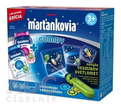 WALMARK Marťánci Gummi PROMO 2019 želatinové tablety (s echinaceou 50 + s bezem černou 50) (100 ks) + dárek světlomet, 1x1 set