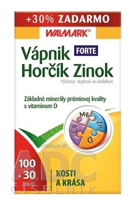WALMARK VÁPNÍK-HOŘČÍK-ZINEK FORTE s vitamínem D tbl (se sladidlem) 100 + 30 ks (130 ks)