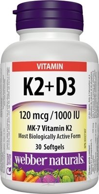 Webber Naturals Vitamin K2 + D3 120 mcg / 1000 IU cps (měkké gelové tobolky) 1x30 ks