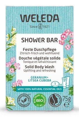 WELEDA SHOWER BAR Aromatické bylinkové mýdlo geranium + litsea cubeba, s esenciálními oleji 1x75 g