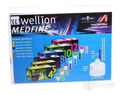 Wellion MEDFINE plus Penneedles 10 mm jehla na aplikaci inzulínu pomocí pera 100 ks + nádoba na použité jehly, 1x1 set