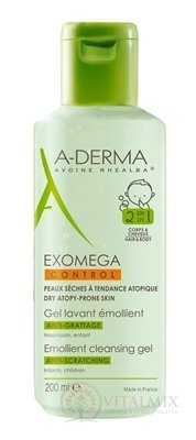 A-DERMA Exomega CONTROL GEL Lavant Emollient 2EN1 zvláčňující mycí gel, děti, 1x200 ml