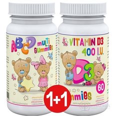 ABCD muLTi Gummies + D3 Gummies - Clinical 1+1 pektinové bonbony s malinovou příchutí 2x60 ks, 1x1 set