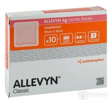 ALLEVYN Ag Gentle Border Krytí na rány 10x10 cm, adhezivní krytí se silikonem o obsahu stříbra 1x10 ks