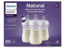 AVENT LÁHVE Natural Response 260 ml průhledná, dudlík pro podporu rytmu pití (1m+) 1x3 ks