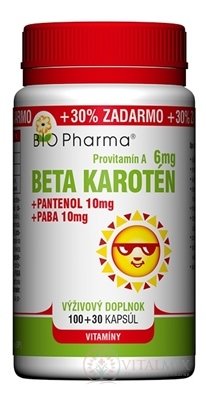 BIO Pharma Beta karoten 6 mg cps (+ Pantenol 10 mg + PABA 10 mg) 100 + 30 (+ 30% ZDARMA) (130 ks)