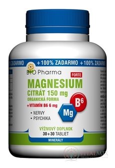 BIO Pharma Magnesium citrát 150mg + Vitamin B6 tbl 30 + 30 (100% ZDARMA) (60 ks)