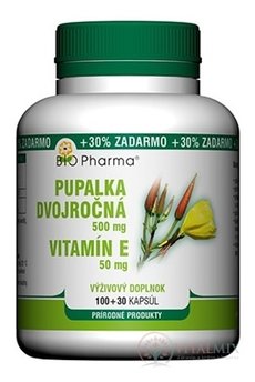 BIO Pharma Pupalka dvouletá 500 mg, Vit. E 50 mg cps 100 + 30 (30% ZDARMA) (130 ks)