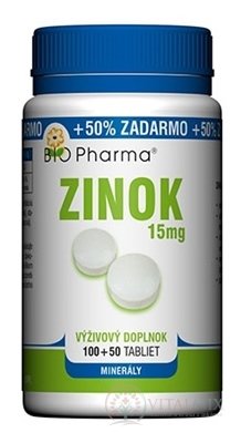 BIO Pharma Zinek 15 mg tbl 100 + 50 (50% ZDARMA) (150 ks)