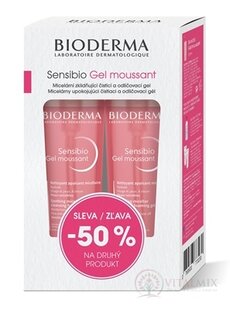 BIODERMA Sensibio Gel moussant 1+1 Festival jemný čistící a odličovací gel 2x200 ml (sleva -50% na druhý produkt), 1x1 set