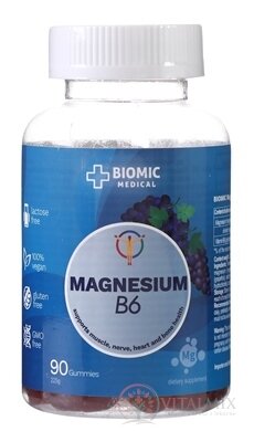 BIOMIC Magnesium + vitamín B6 gummies, hroznová příchuť 1x90 ks