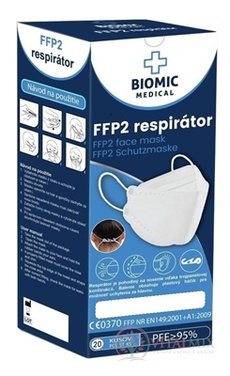 BIOMIC Respirátor FFP2, 3-panelový bílý 1x20 ks