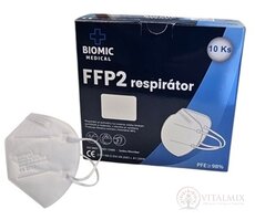 BIOMIC Respirátor FFP2 NR D bez ventilu, jednorázový, bílý 1x10 ks