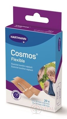 COSMOS Pružná náplast na rány elastická textilní, 2 vel. (2cmx6cm) (2cmx8cm) 1x20 ks