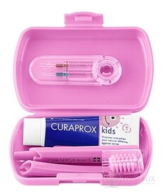 CURAPROX Kids travel set růžový (1x zubní kartáček, 2x mezizubní kartáček CPS, 1x zubní pasta meloun 6+ 10 ml, 1x nálepka) 1x1 set
