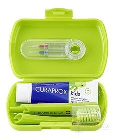 CURAPROX Kids travel set zelený (1x zubní kartáček, 2x mezizubní kartáček CPS, 1x zubní pasta máta 6+ 10 ml, 1x nálepka) 1x1 set